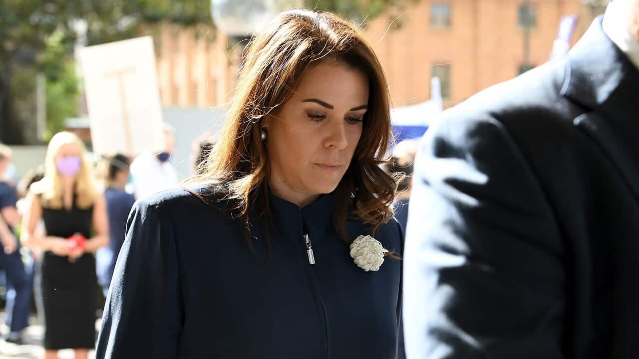 Ben Roberts-Smith's former wife Emma Roberts arrives at the Federal Court in Sydney, Tuesday, February 15, 2022.