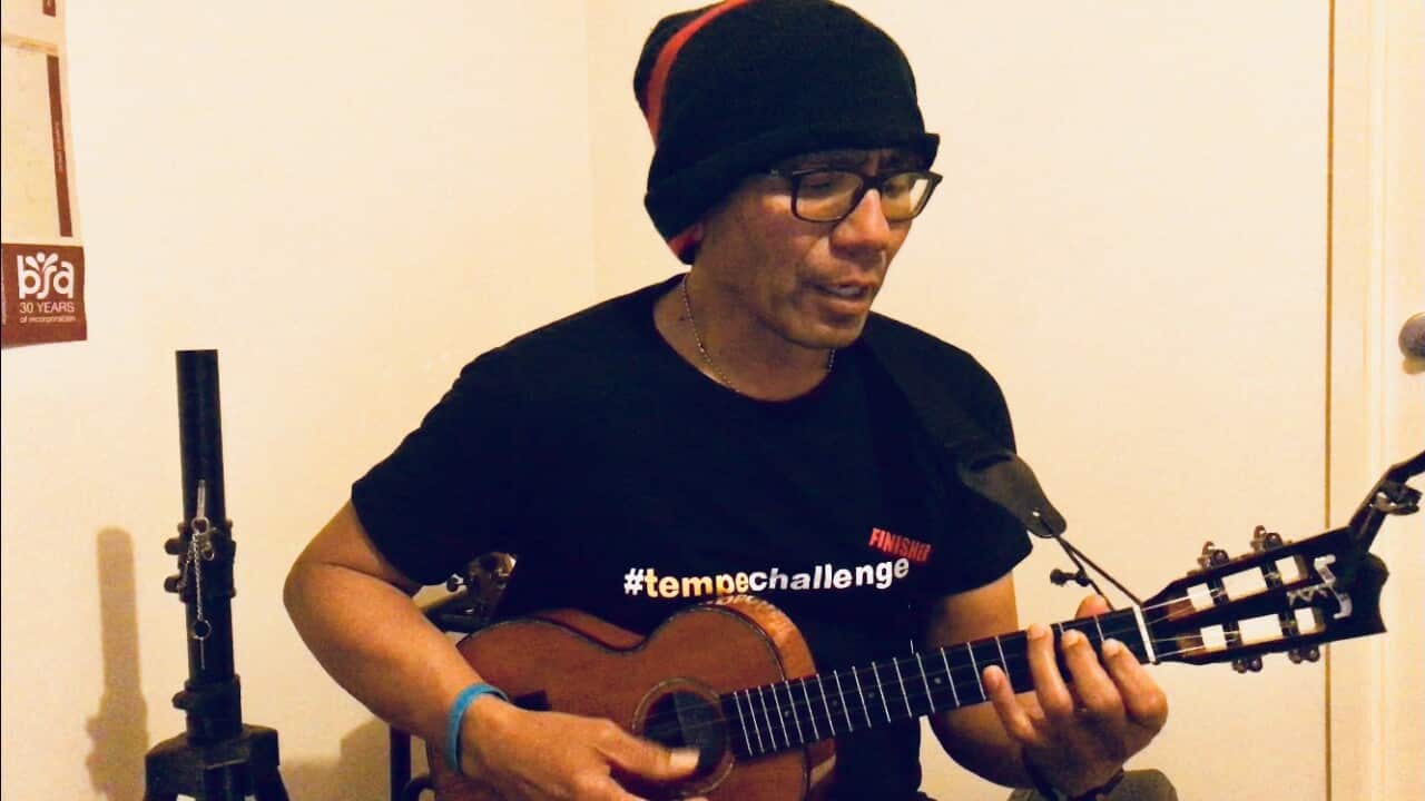 Dr Decky Marthin Nanere teaching ukalele to an online audience.