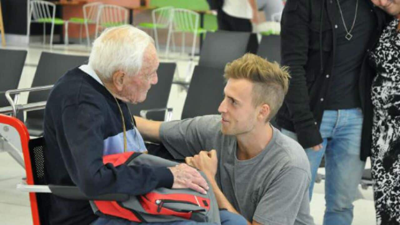 David Goodall farewelled family at Perth Airport before flying to Switzerland to die by euthanasia.