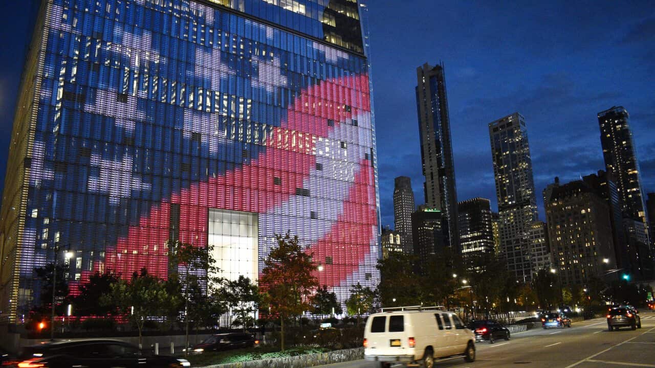 A digital US flag on the One World Trade Centre building on Election Day.