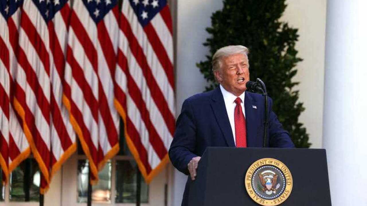 Donald Trump holds a press conference in the Rose Garden at the White House in Washington, DC on Tuesday, July 14, 2020
