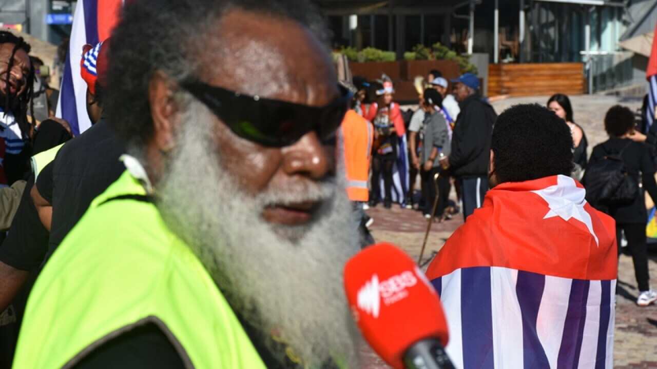 Mesak Karubaba talks to SBS Indonesian after the rally in Melbourne, 14 Sep 2019.