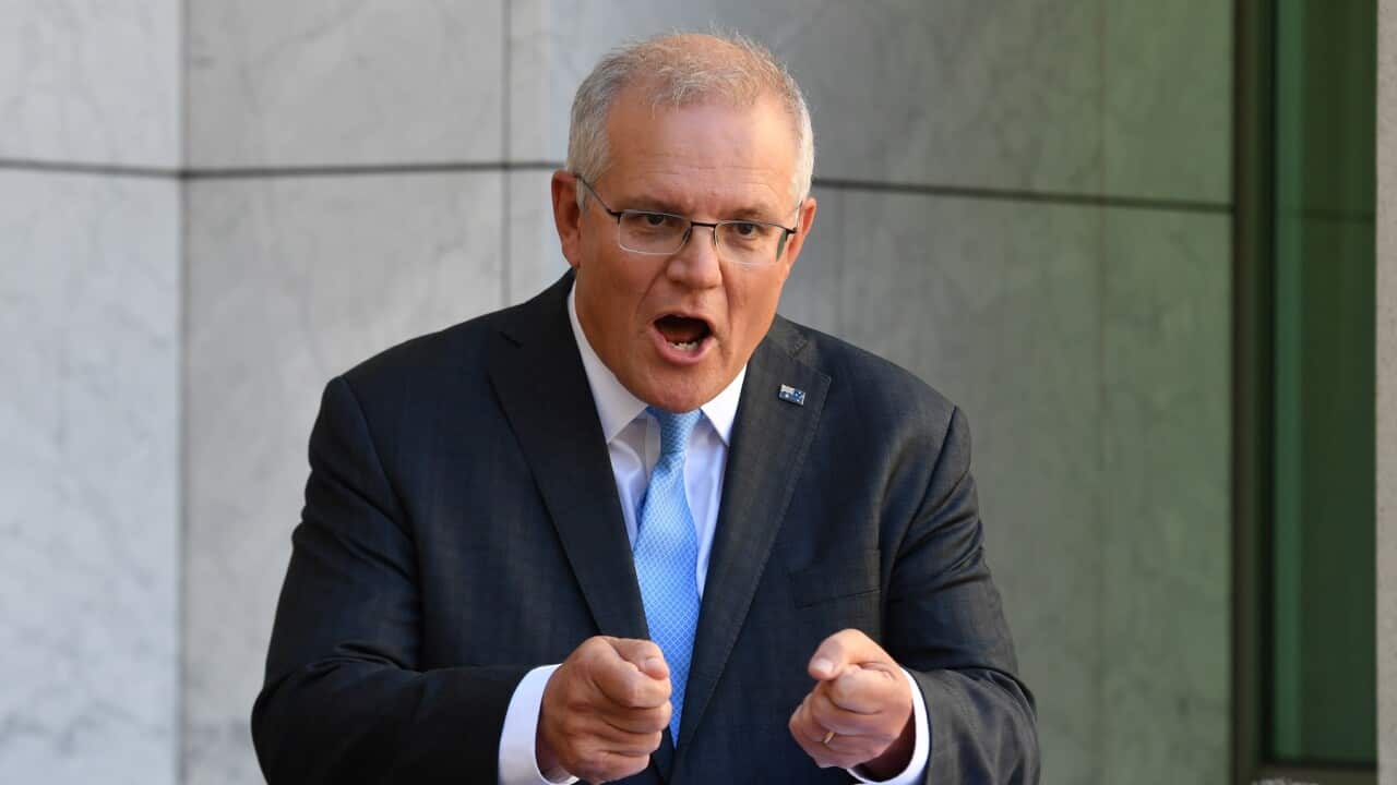 Prime Minister Scott Morrison addresses the media at a press conference at Parliament House in Canberra, Monday, March 29, 2021. (AAP Image/Mick Tsikas) NO ARCHIVING