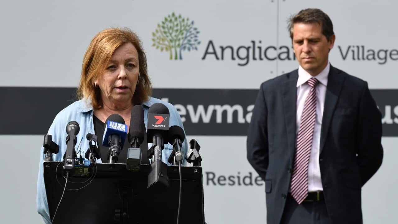 Mary Watson who has family living at Anglicare's Newmarch House, with NSW Shadow Minister for Health Ryan Park