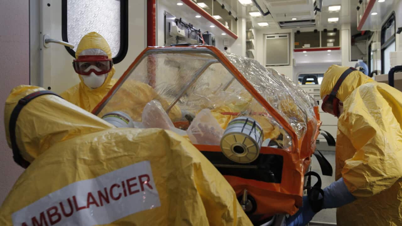 A Paris emergency unit during an Ebola training training session