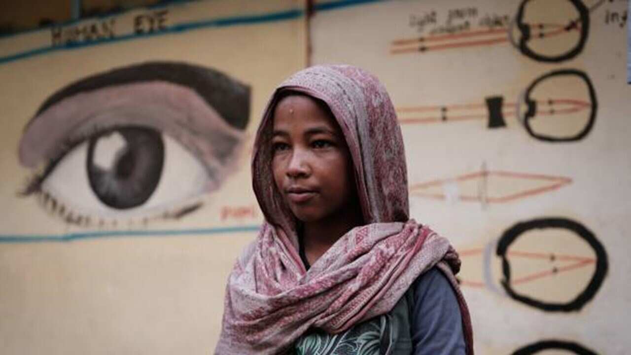 A woman, who fled the violence in Ethiopia's Tigray region.