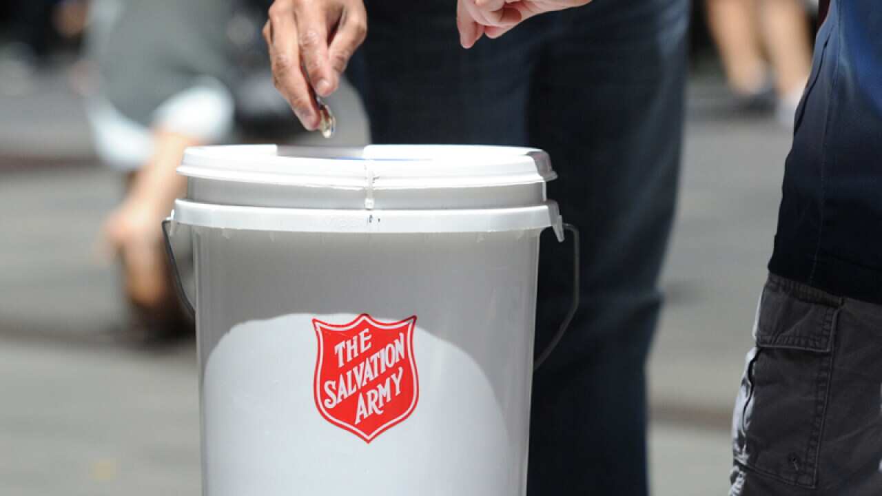 A Salvation Army donation bucket