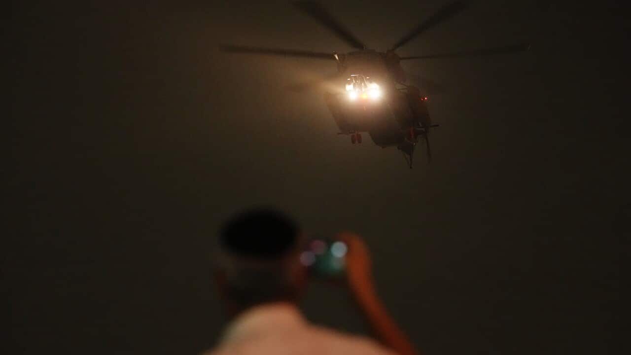 A helicopter arrives in Israel with hostages released by Hamas (Getty)