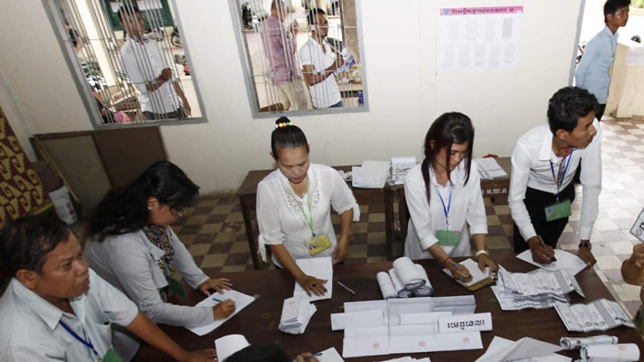 Ballots counting on Election Day in Cambodia