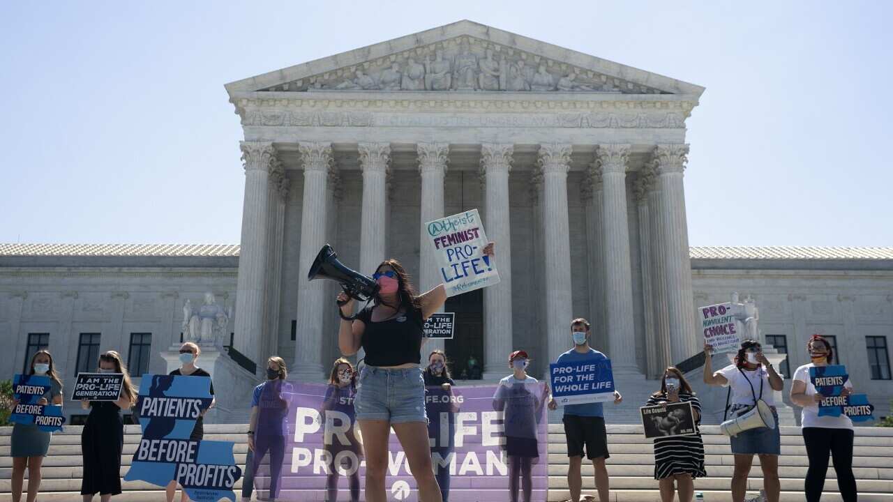 Pro-Life activists rally outside the United States Supreme Court in Washington DC