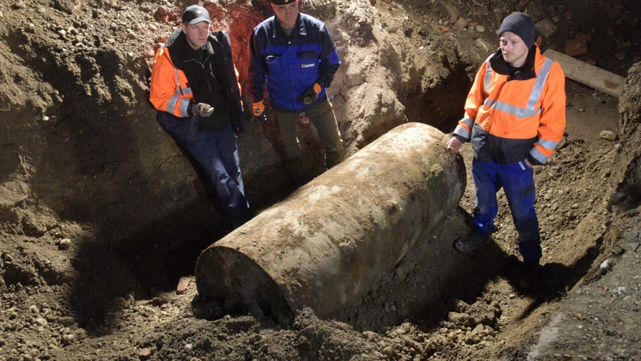 The old aerial bomb after being disposed in Ausgburg, Germany, 25 December 2016.