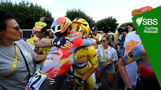 GENEVA, SWITZERLAND - AUGUST 02: Stage winner Lorena Wiebes of Netherlands and Team SD Worx - Protime - Yellow leader jersey reacts after the 5th Tour de France Femmes 2026, Stage 2 a 147.9km stage from Aigle to Geneva / #UCIWWT / on August 02, 2026 in Geneva, Switzerland. (Photo by Tim de Waele/Getty Images)