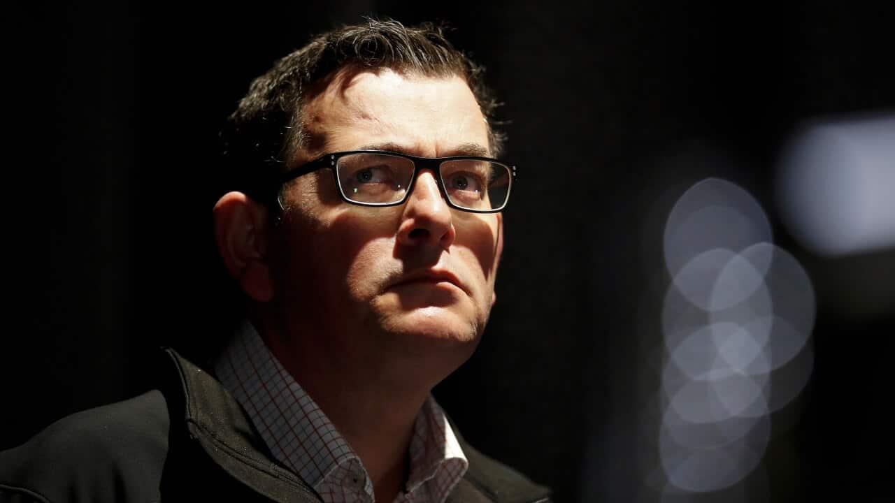 Victorian Premier Daniel Andrews looks on during a press conference in Melbourne, Sunday, July 26, 2020. (AAP Image/Daniel Pockett) NO ARCHIVING