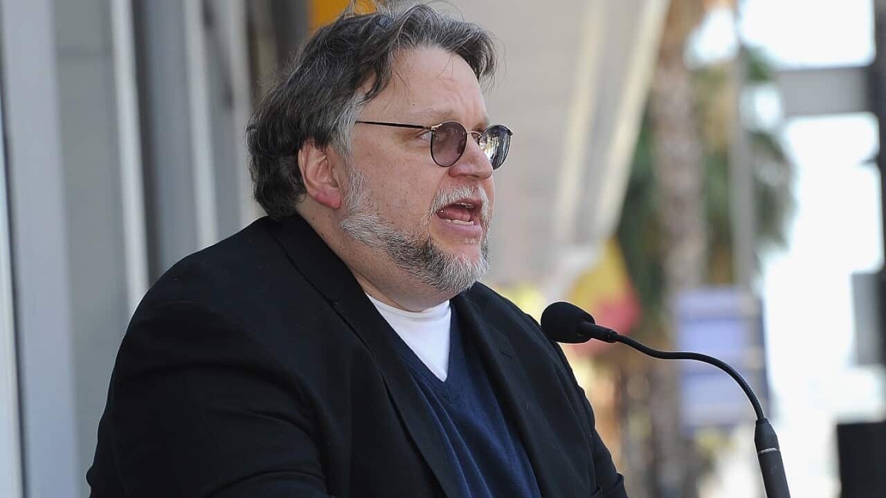 Guillermo del Toro talks at the event.