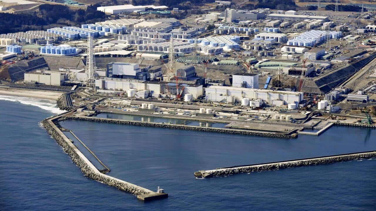 Tanks at the crippled Fukushima Daiichi nuclear power plant storing treated radioactive water from the plant.