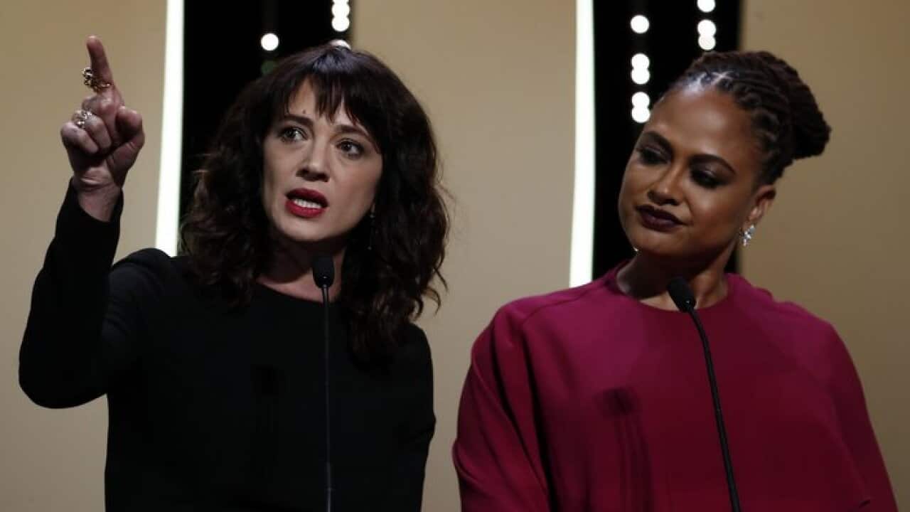 Asia Argento and Ava Duvernay attend the Closing Awards Ceremony of the 71st Cannes Film Festival, in Cannes, France, 19 may 2018. EPA/IAN LANGSDON