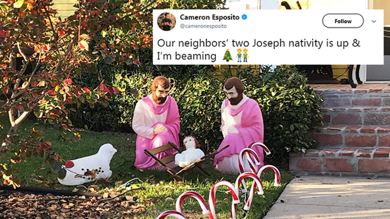 Comedian Cameron Esposito praised her neighbours' two-Joseph nativity scene.