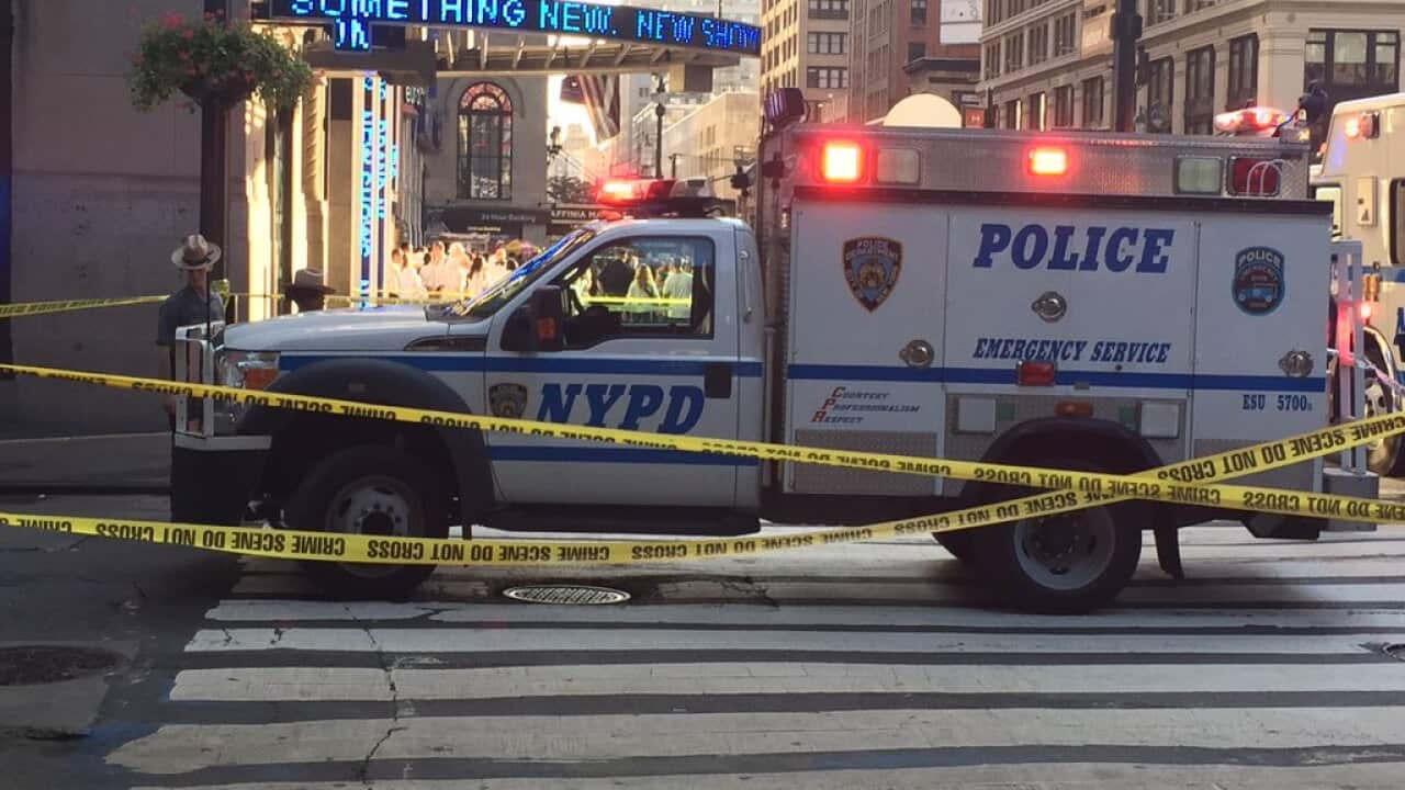 The scene outside New York's Penn Station