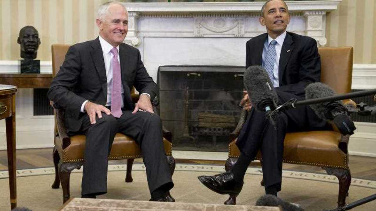 President Barack Obama meets with Australian Prime Minister Malcolm Turnbull in the Oval Office of the White House in Washington.