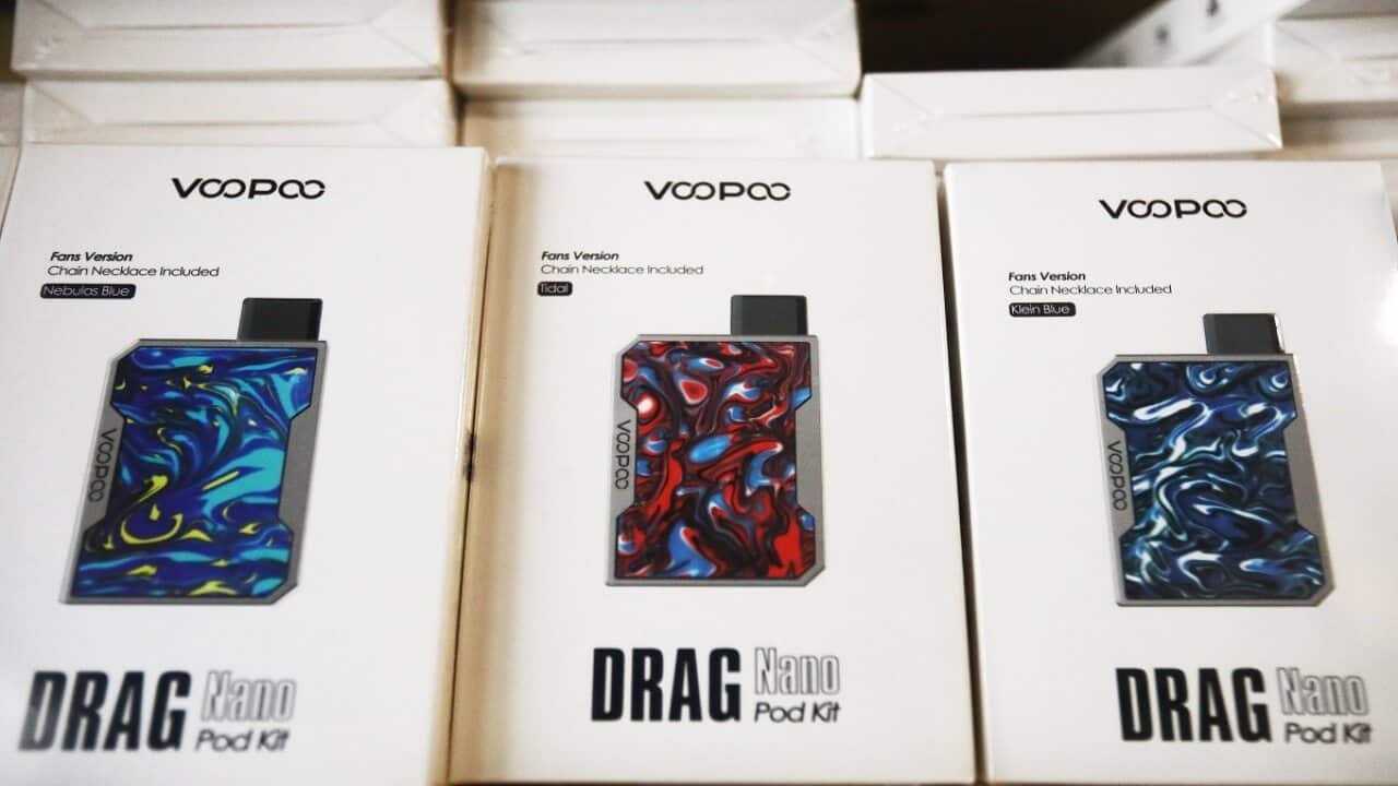 Vape kits are displayed for sale in a vape shop on September 06, 2019 in Los Angeles, California.