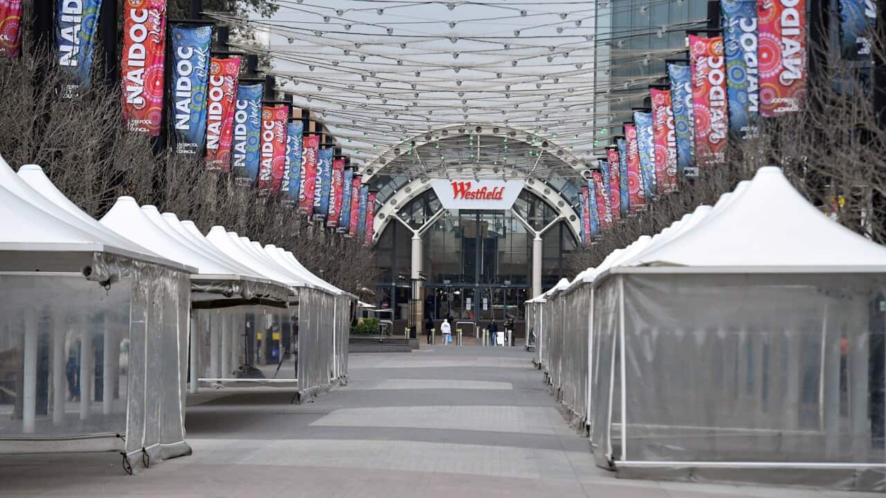 An empty plaza in Sydneys southwestern suburb of Liverpool