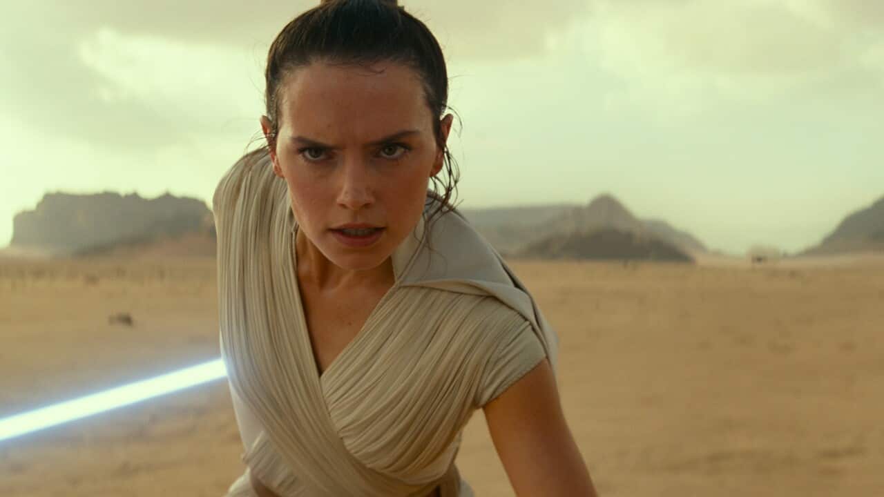 This image released by Disney/Lucasfilm shows Daisy Ridley as Rey in a scene from "Star Wars: The Rise of Skywalker." (Disney/Lucasfilm Ltd.)
