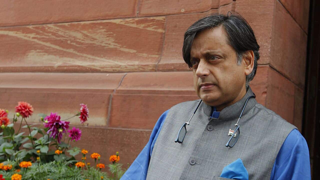 Congress leader Shashi Tharoor arrives at the Parliament House during Budget session on February 25, 2015 in New Delhi, India.