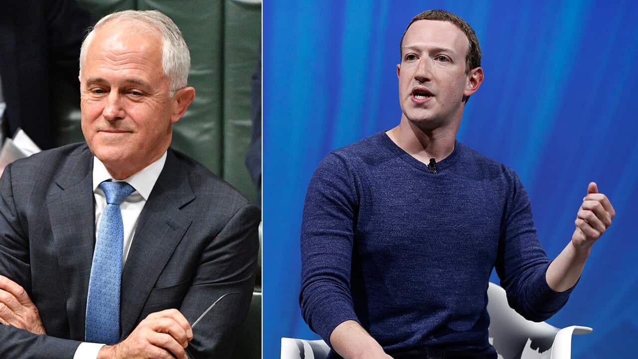 Malcolm Turnbull (left) and Mark Zuckerberg (right).