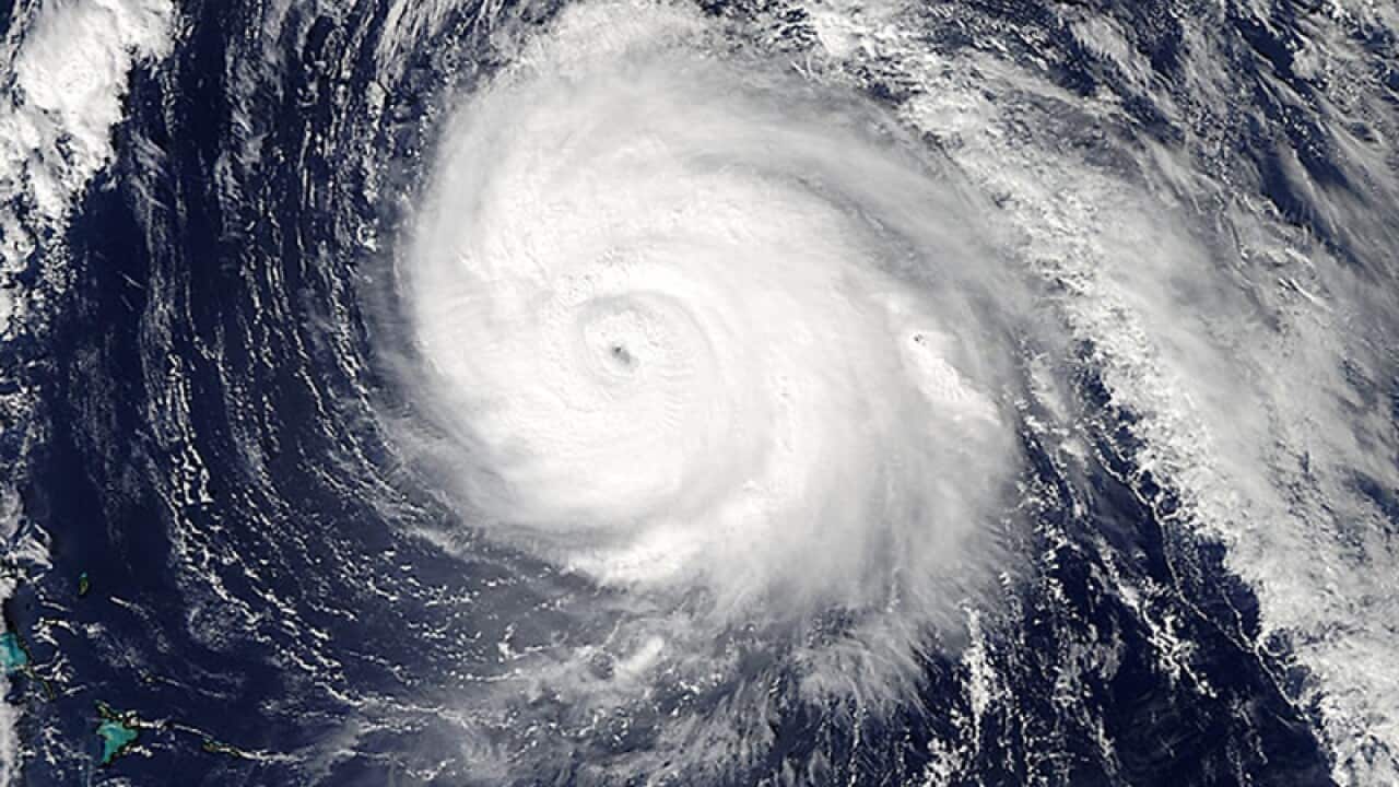 A satellite image of Hurricane Gonzalo over the Atlantic Ocean