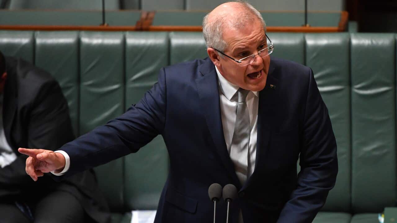 Prime Minister Scott Morrison during Question Time in the House of Representatives at Parliament House in Canberra, Wednesday, June 10, 2020. (AAP Image/Mick Tsikas) NO ARCHIVING
