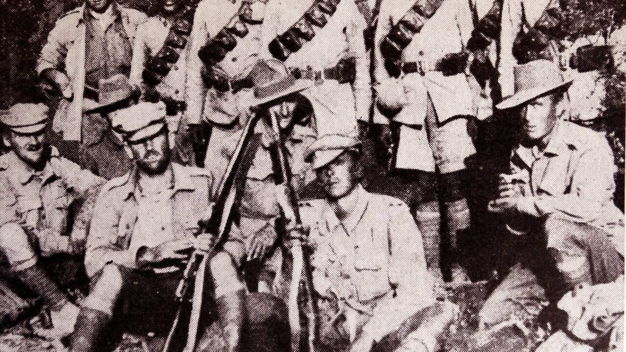 Ghurkhas and their British officers at Gallipoli, during WWI.