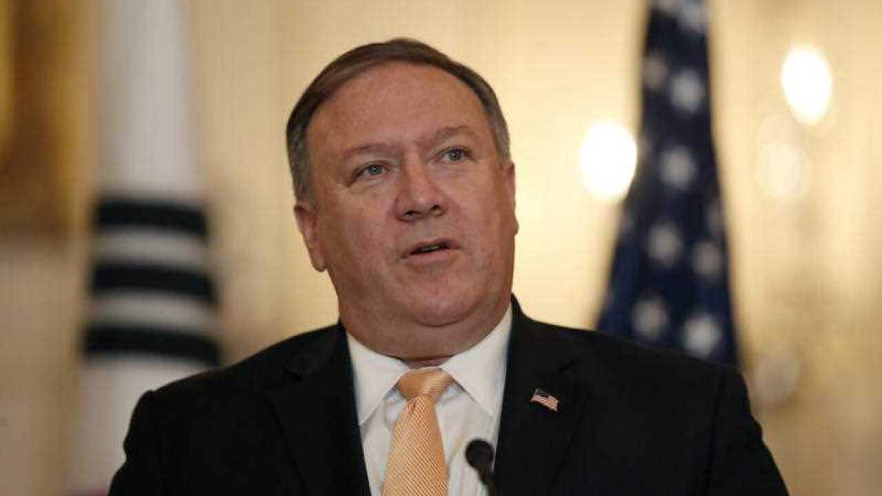 Secretary of State Mike Pompeo speaks during a media availability with South Korean Foreign Minister Kang Kyung-wha at the State Department, Friday, May 11, 2018 in Washington.