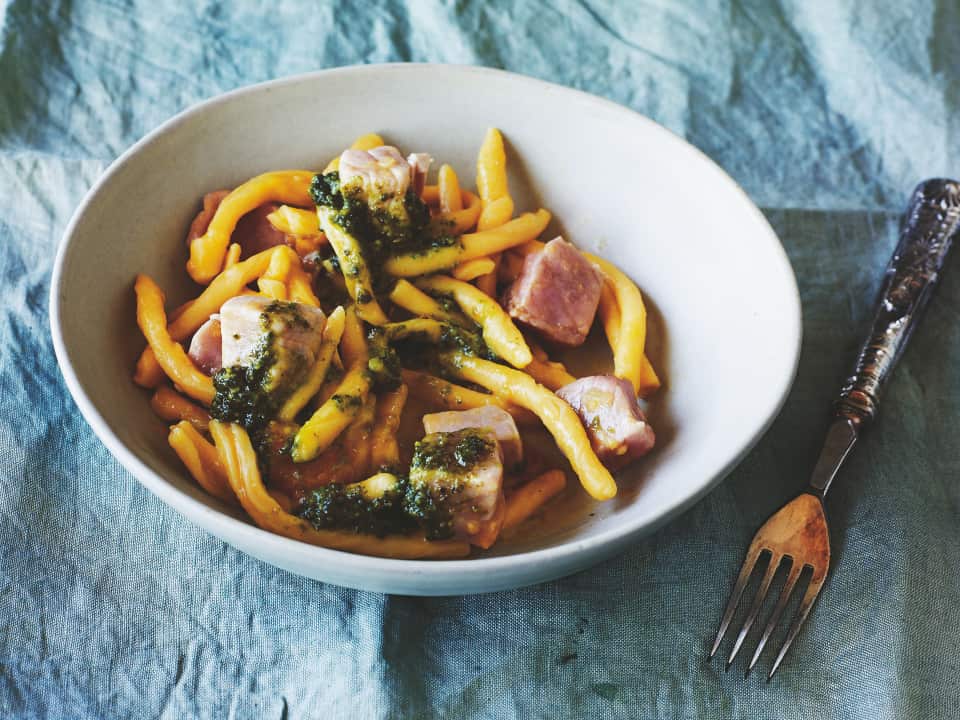 Trofie alla Carlofortina prepared by chef Giovanni Pilu