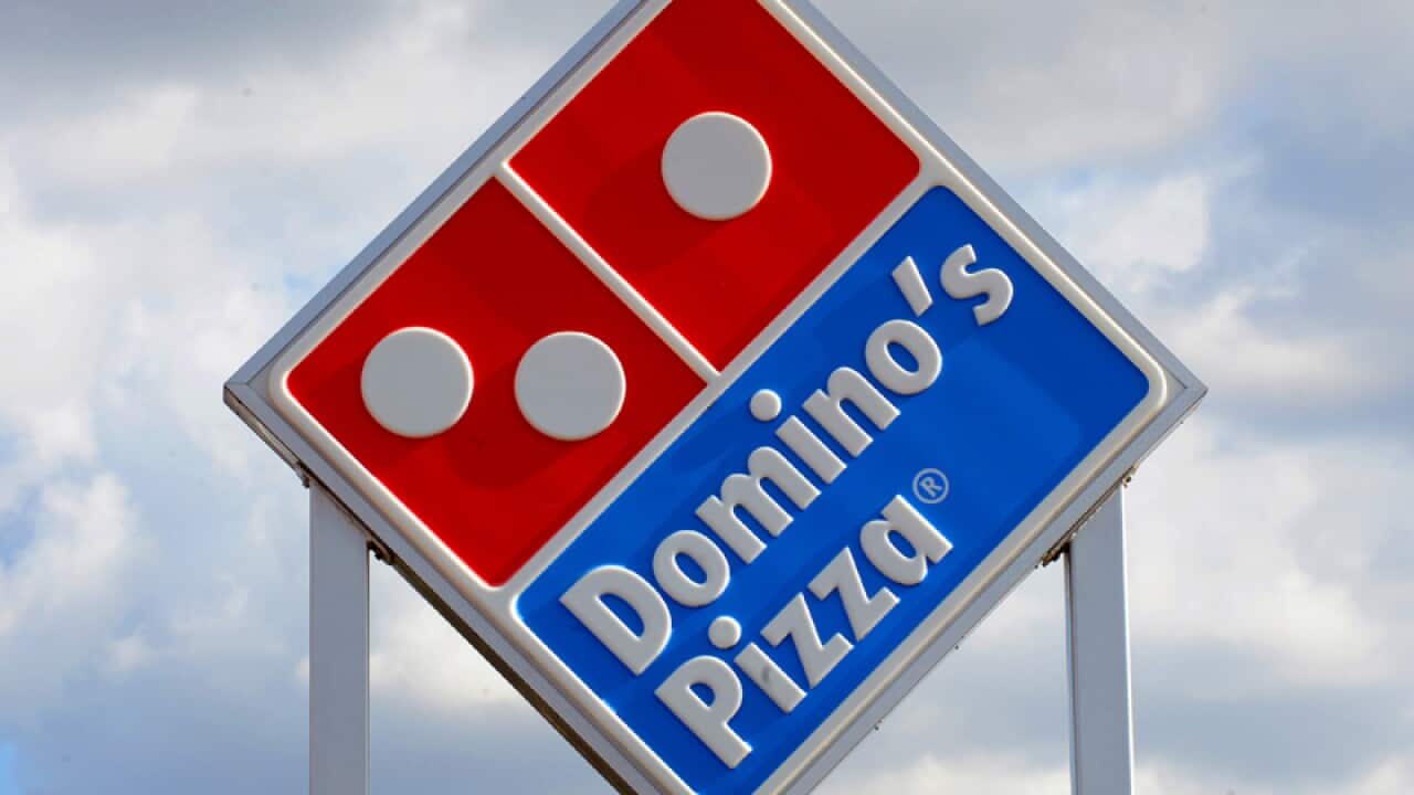 A Domino's Pizza logo is pictured at a store in Brisbane