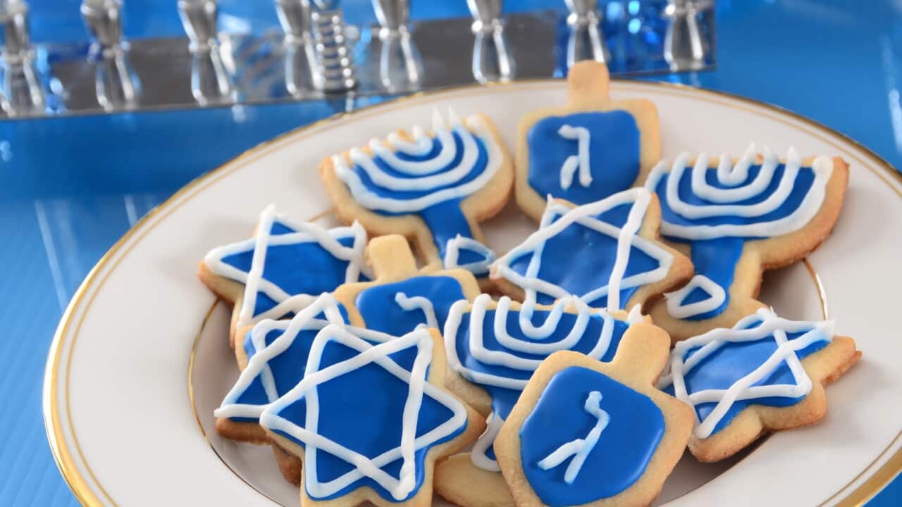 Blue iced cookies for Hanukkah