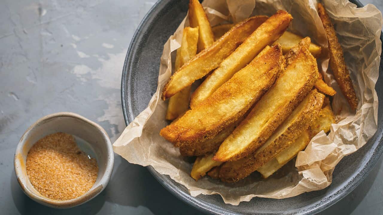 Twice-cooked chips with chip salt
