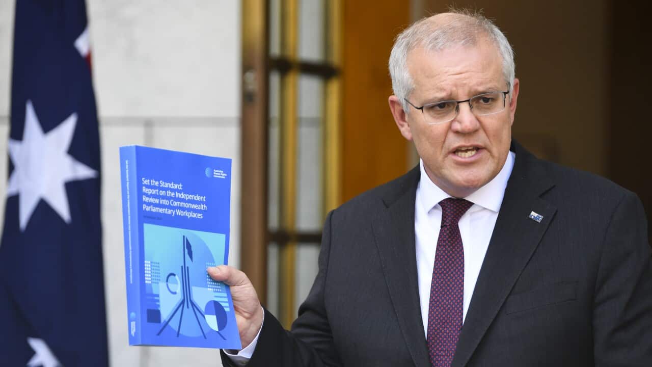 Prime Minister Scott Morrison speaks during a press conference at Parliament House in Canberra.