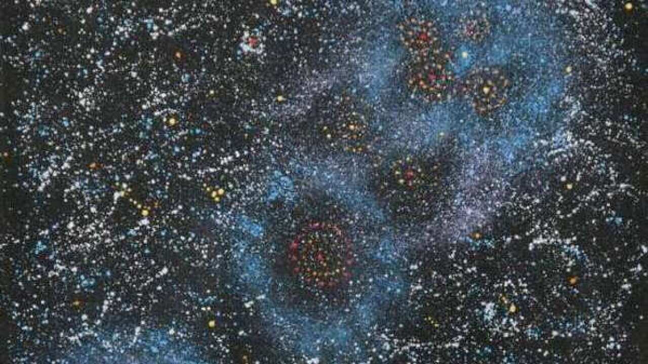 "Yanjirlpirri or Napaljarri-warnu Jukurrpa Star or Seven Sisters Dreaming", 2011, acrylic on canvas, 91x76 cm.