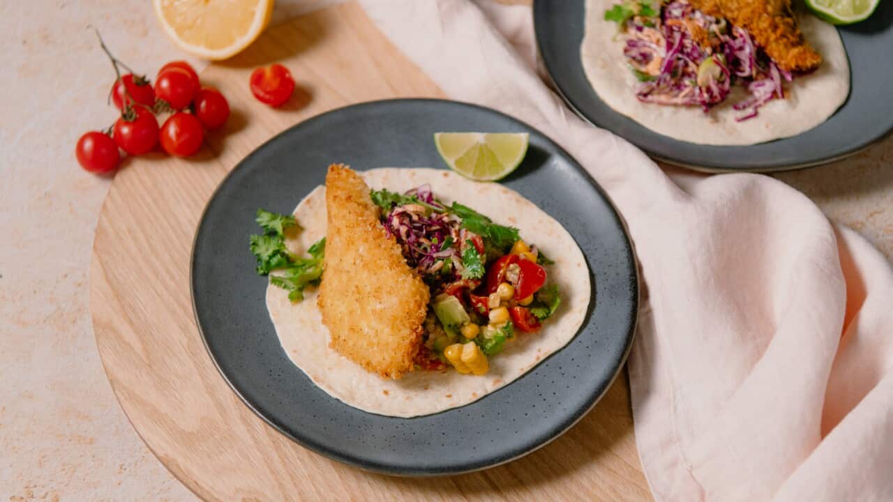 Fish tacos with salsa and slaw