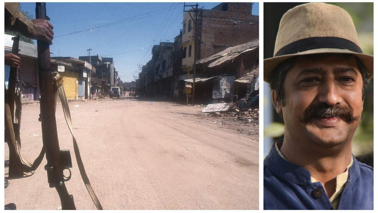 A File image of a curfew in Godhra, Gujarat, India (L) on MARCH 04, 2002. Journalist Hitarth Pandya (R).