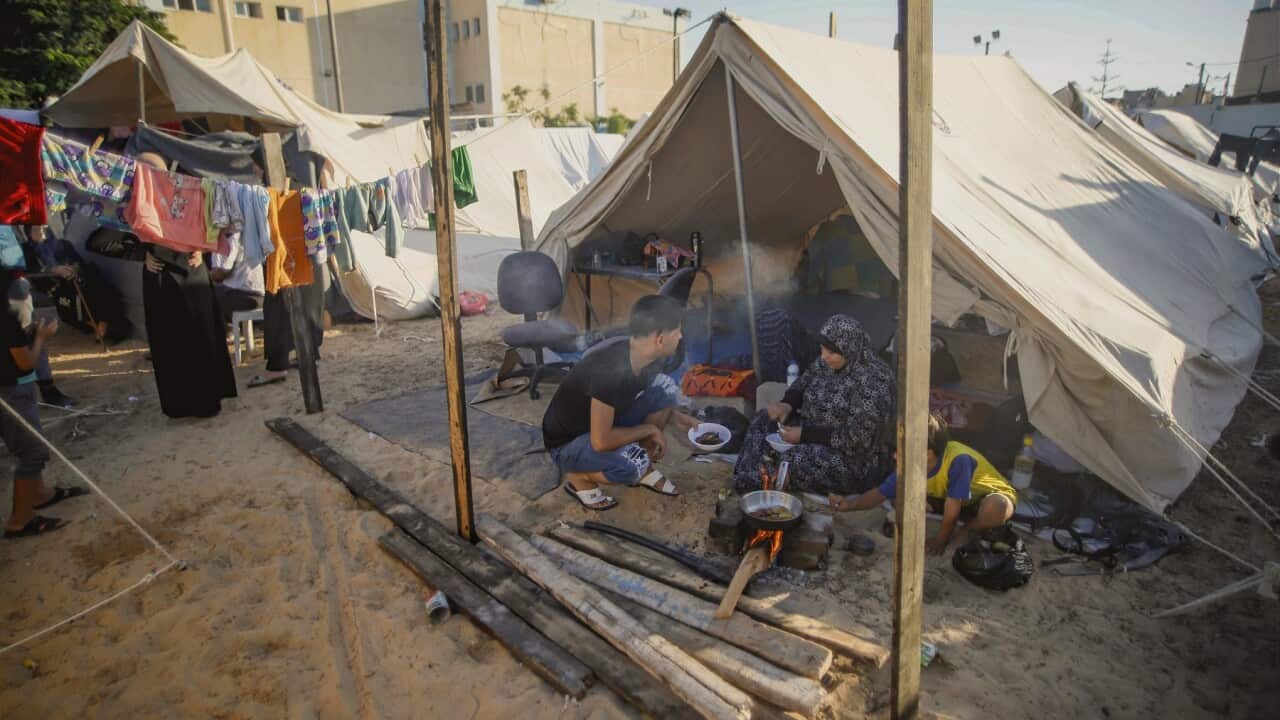 Palestinian refugees living in tents in Khan Yunis, Gaza Strip