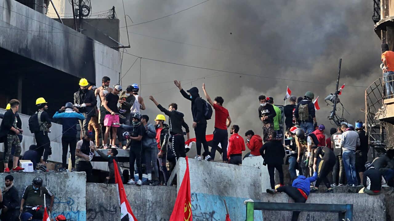 Scores of protesters have been shot dead in the last 24 hours, amid spiraling violence in Baghdad and southern Iraq, officials said. (AP Photo/Khalid Mohammed)