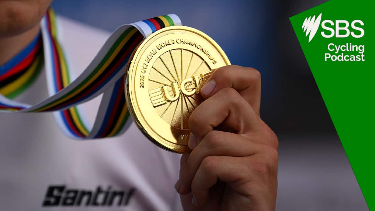 KIGALI, RWANDA - SEPTEMBER 23: Detail view of the gold medalist Michiel Mouris and Team Netherlands celebrating during the medal ceremony after the 98th UCI Cycling World Championships Kigali 2025 - Men Junior Individual Time Trial a 22.6km race from Kigali to Kigali on September 23, 2025 in Kigali, Rwanda. (Photo by David Ramos/Getty Images)