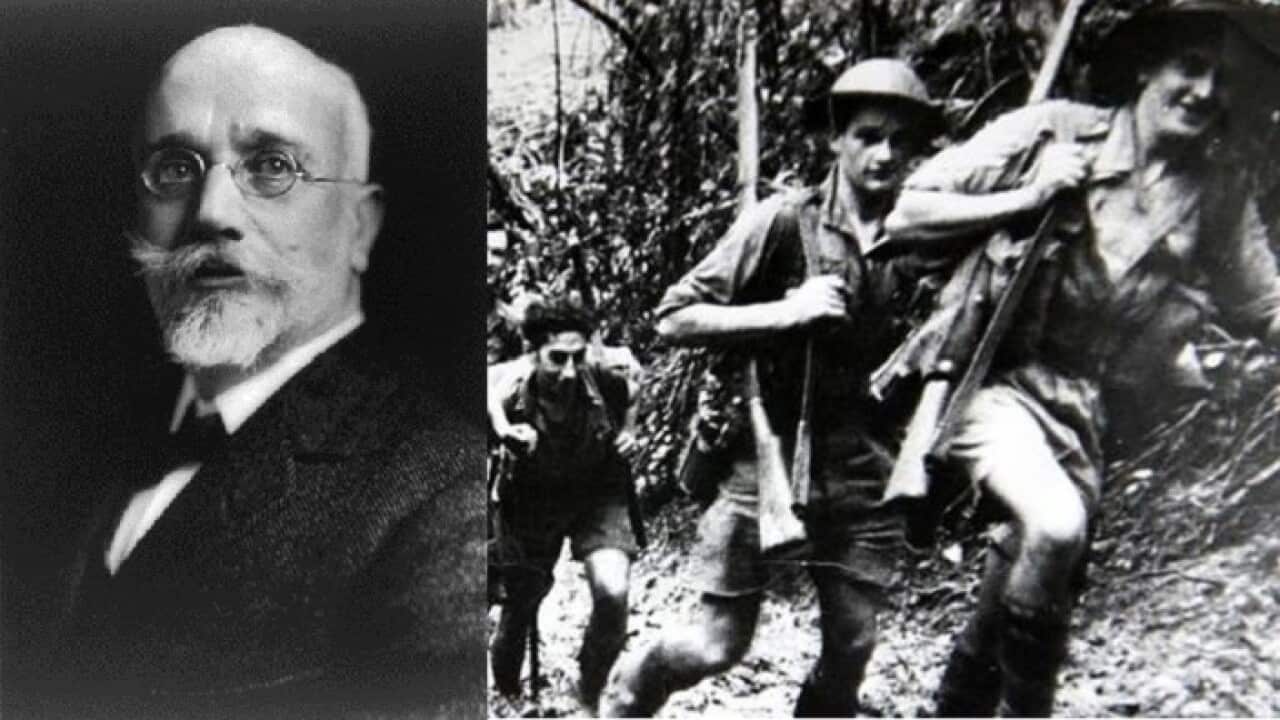 Greece's Prime Minister in early 1915, Eleftherios Venizelos (L). Second from right, 21-year-old Greek Australian ANZAC John Manolitsas who fought in Kokoda.