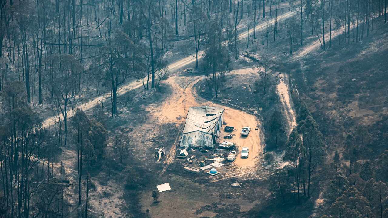 Property damaged by the East Gippsland fires in Sarsfield, Victoria.