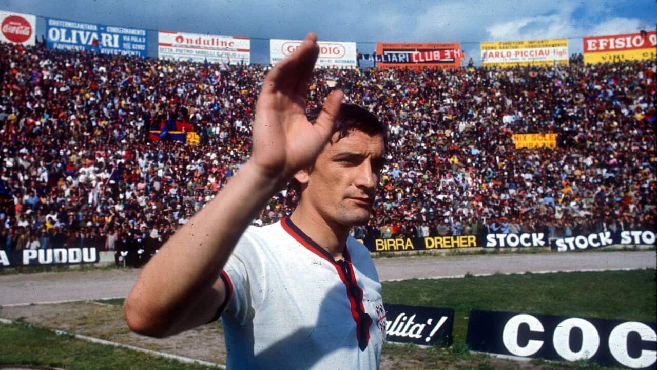 The Italian footballer Luigi 'Gigi' Riva at Cagliari ca. 1970