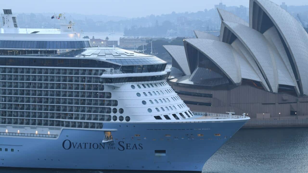 Royal Caribbean International's cruise ship Ovation of the Seas arrives in Sydney Harbour after returning from New Zealand, in Sydney, Monday, 16 December.