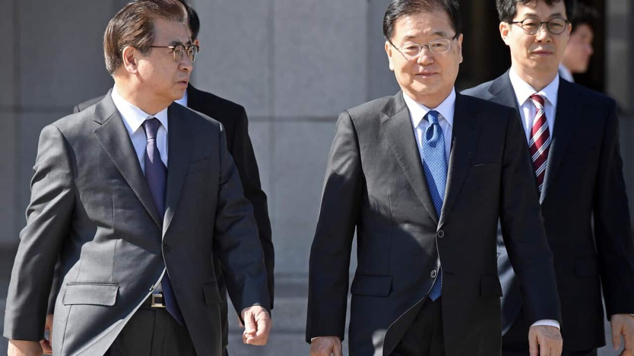 Members of the South Korean delegation before heading to North Korea.