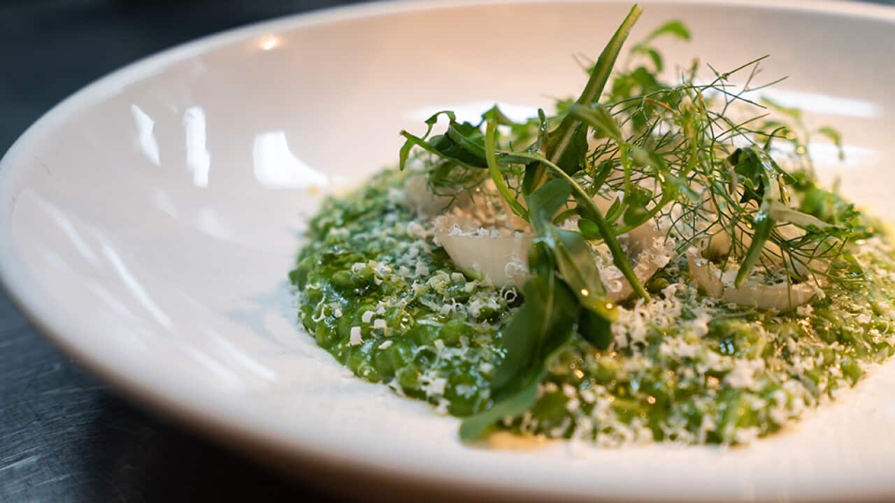 Spanakorizo (Greek rice, wild greens and sweet onions)