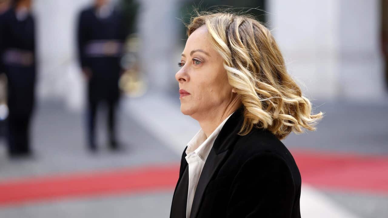 Italian Prime Minister Giorgia Meloni awaits the arrival of the Slovak president ahead of their talks at Chigi Palace in Rome, Italy, 14 January 2025.